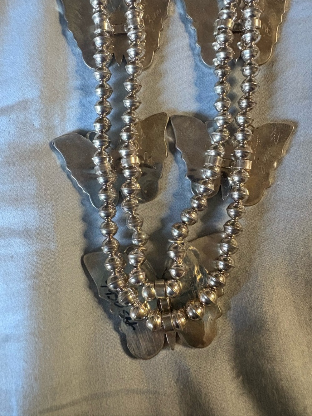 Sterling Native Made Butterfly Squashblossom Set Signed AA Zuni - Picture 5 of 5